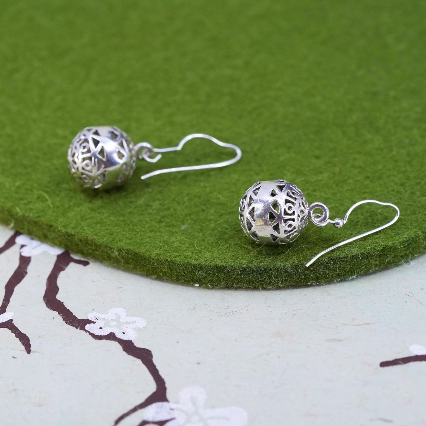 Vintage sterling silver handmade earrings, 925 filigree beads