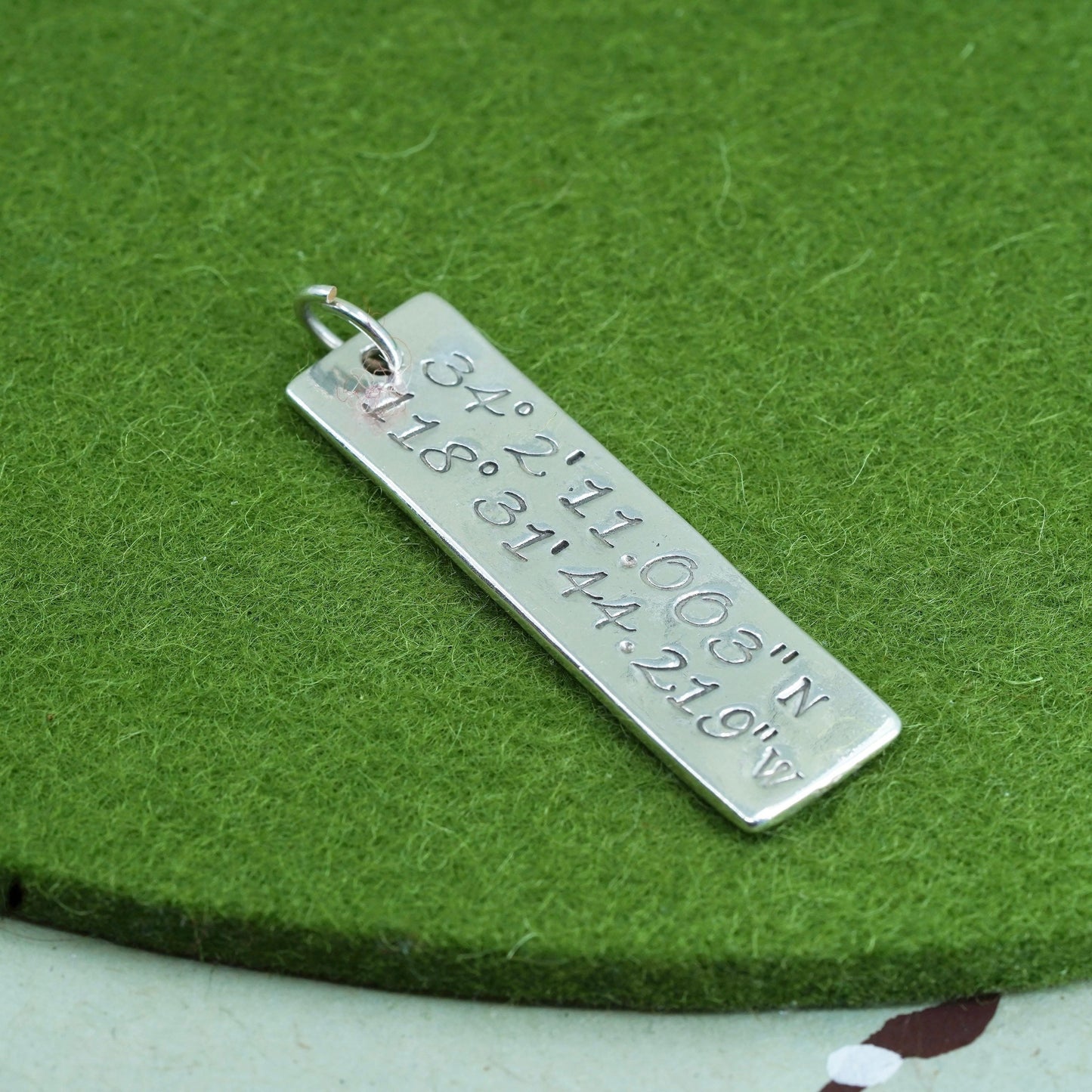 Vintage sterling silver handmade pendant, 925 rectangular tag embossed compass