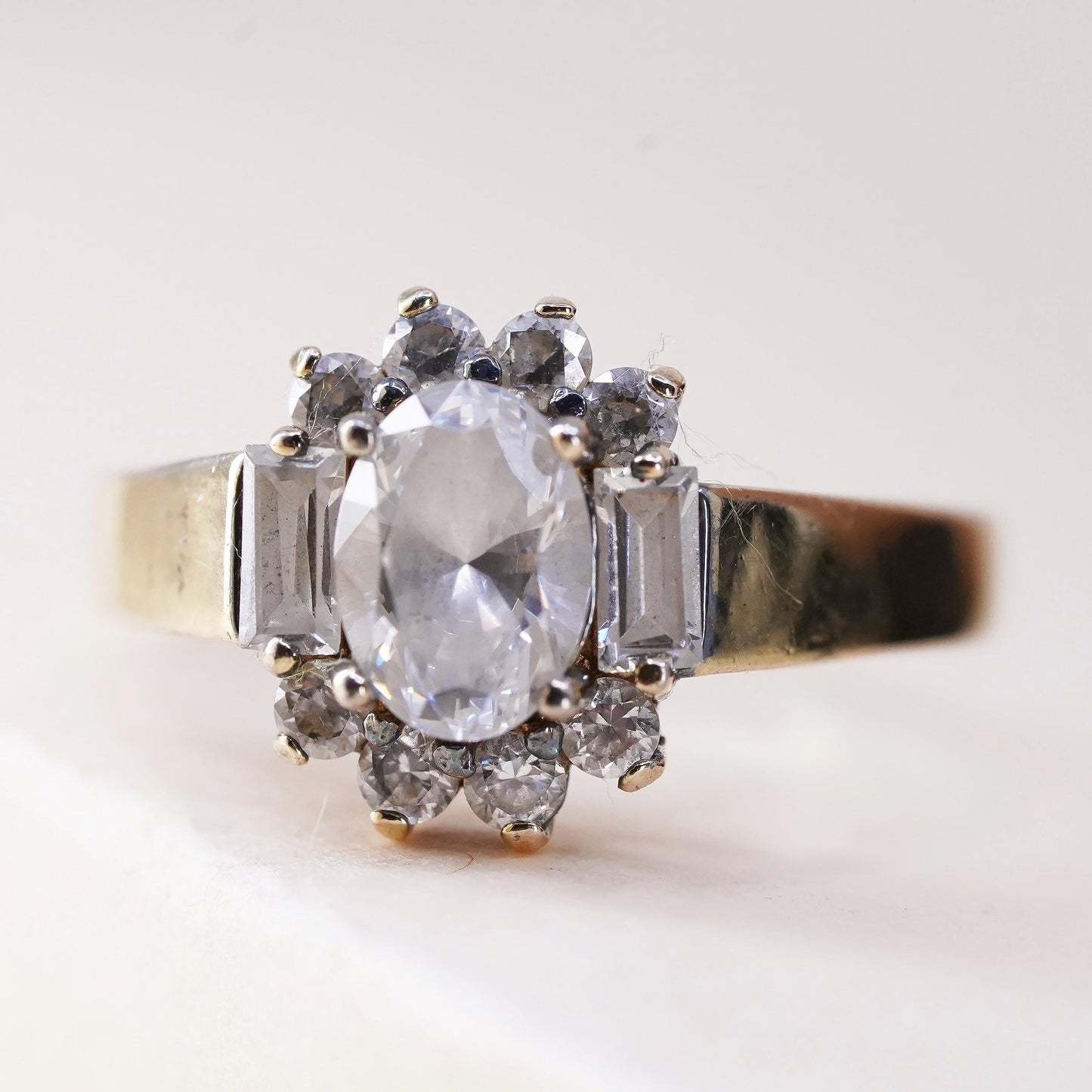 Size 5.25, vermeil gold over sterling silver CZ ring, 925 engagement ring