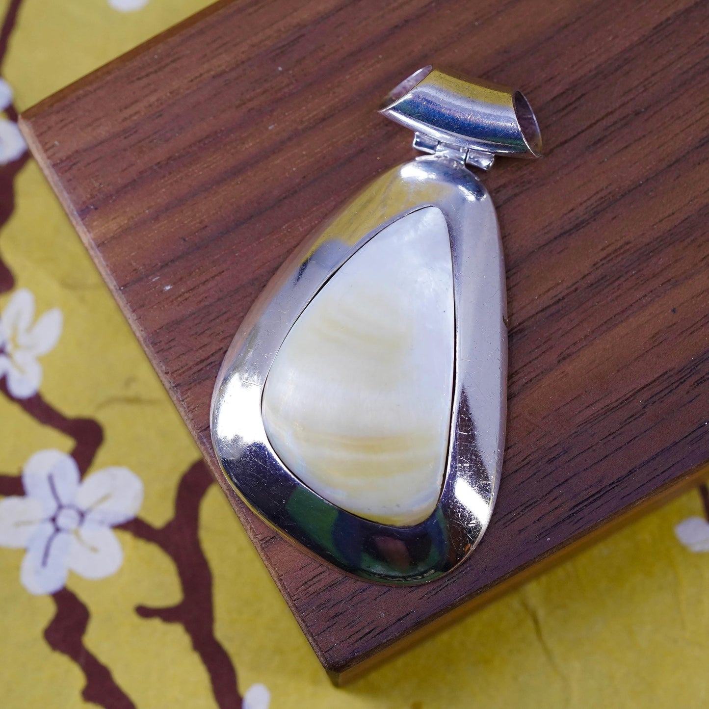 Vintage JH Sterling 950 silver handmade pendant with mother of pearl inlay