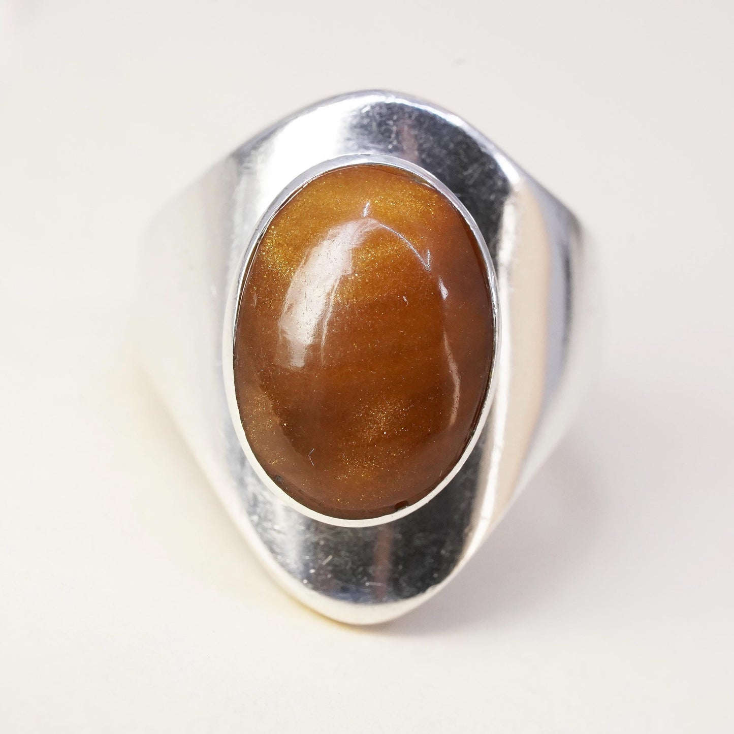 Size 6.25, VTG Mexican handmade sterling 925 silver statement ring goldstone