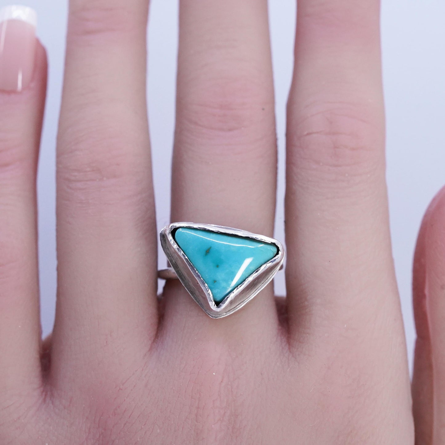 Size 6.25, vintage southwestern Sterling 925 silver ring triangular turquoise
