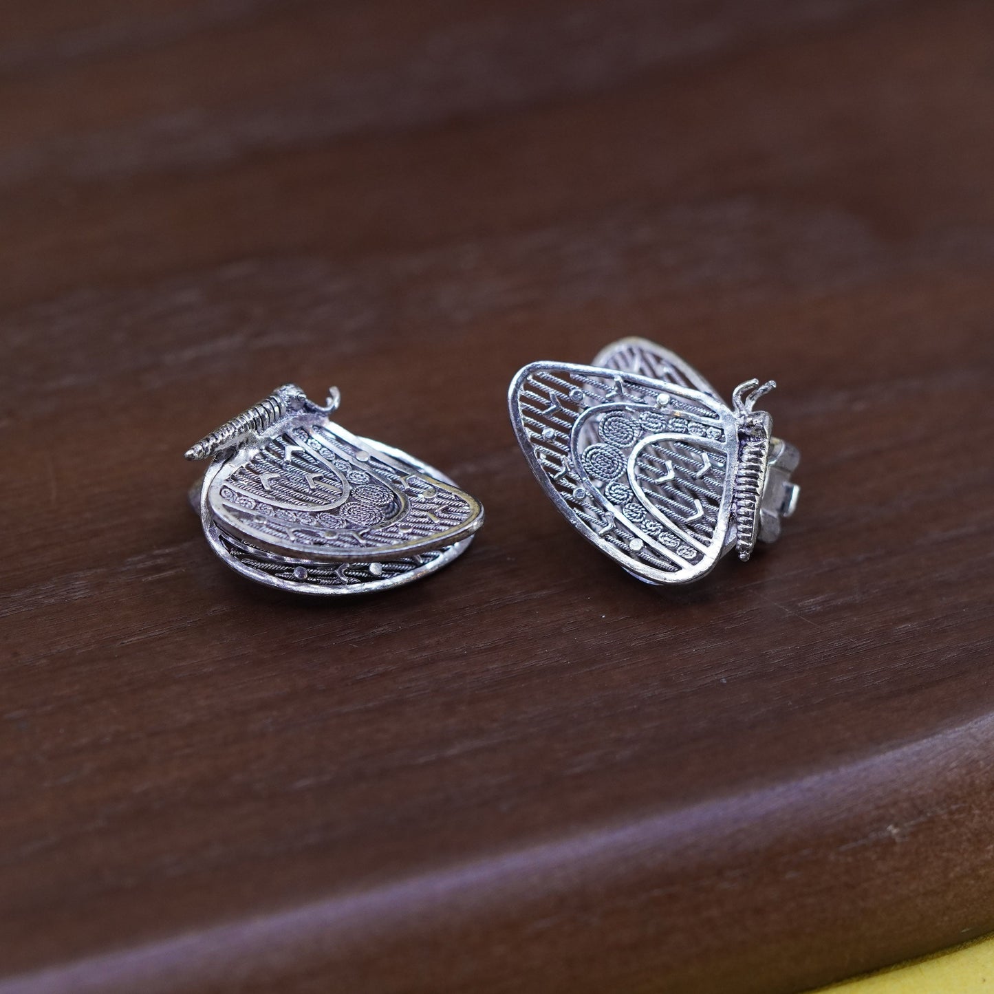 VTG Germany Sterling silver handmade clip on, 925 filigree butterfly earrings