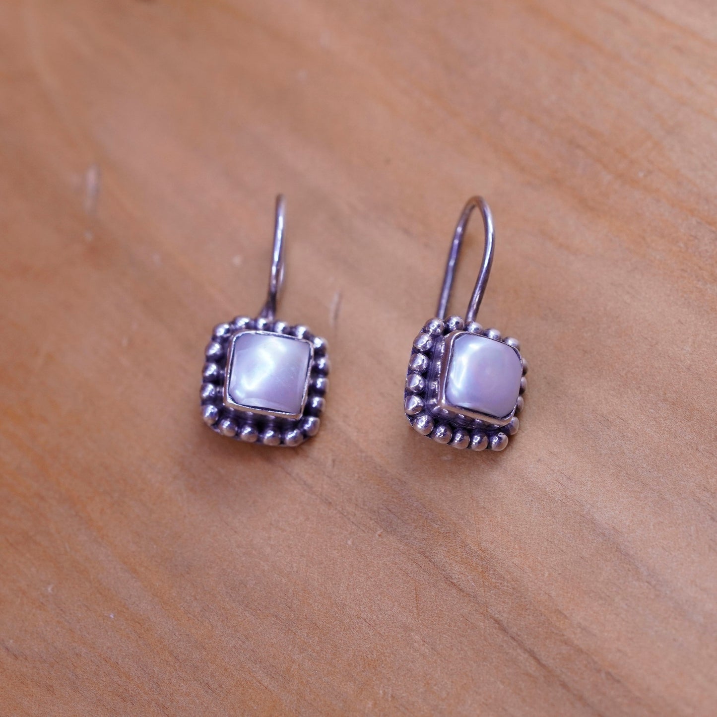 Silpada W1394 Pearl Button Frame Square Earrings 925 Sterling Silver beads