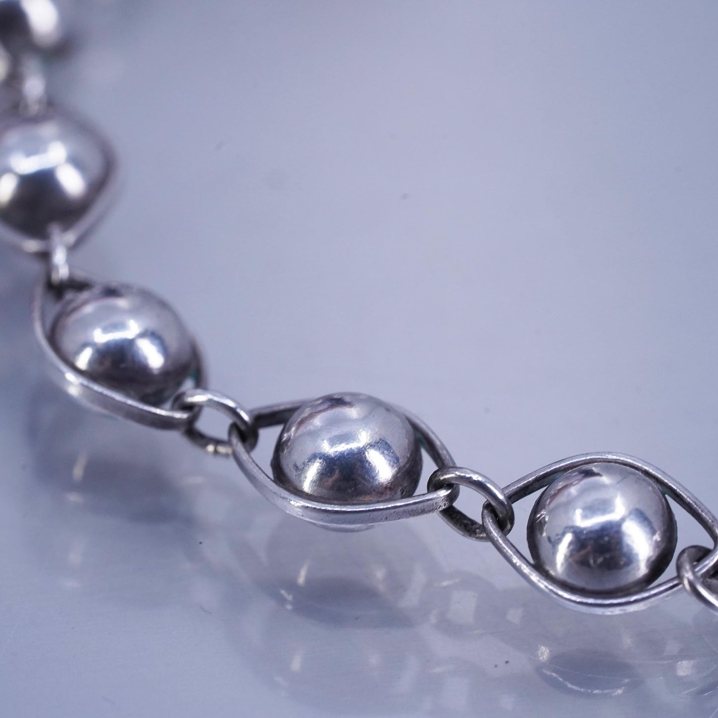 6.75”, Vintage Sterling 925 silver handmade bracelet, chain with 6mm beads