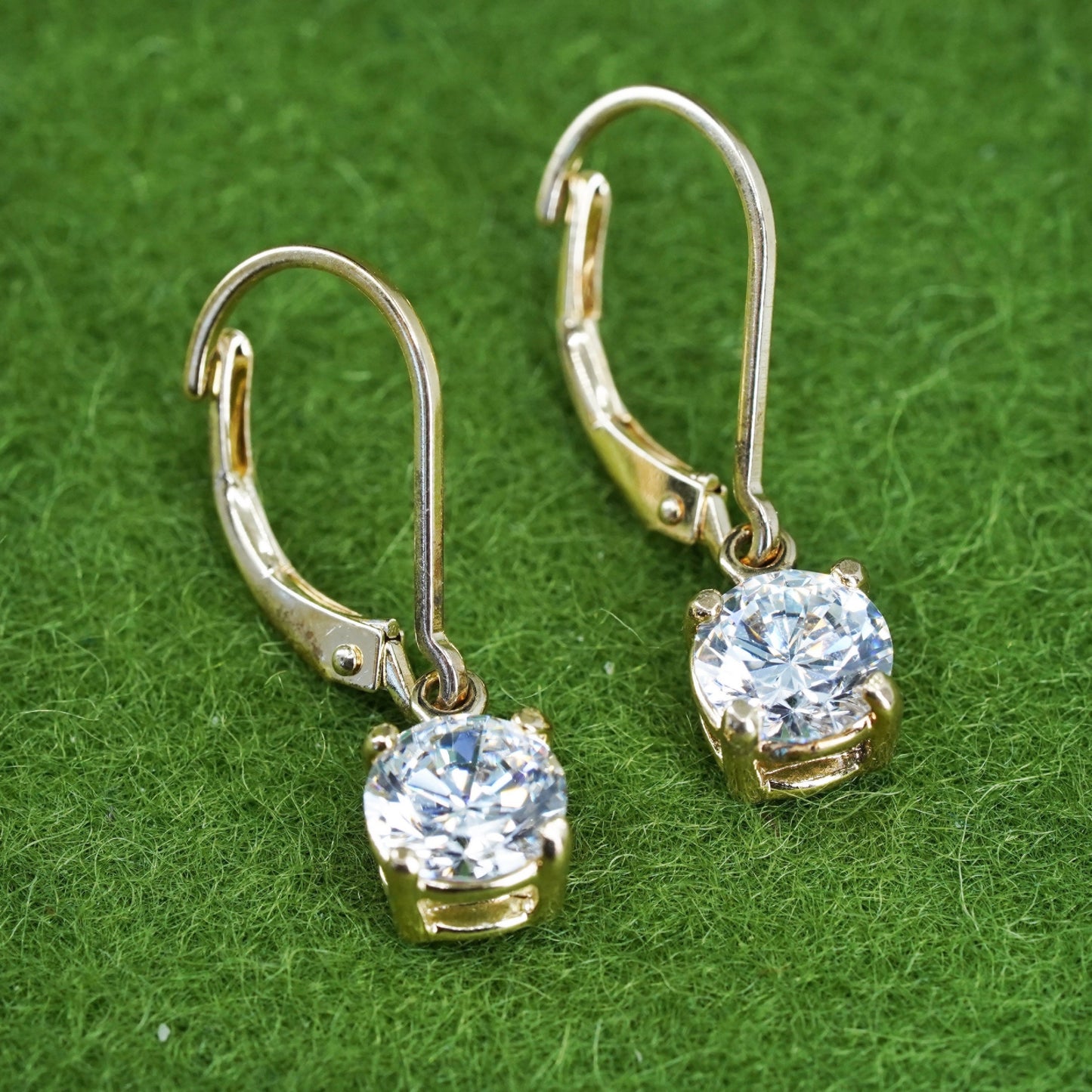 Vintage vermeil gold over sterling 925 silver handmade earrings with round CZ
