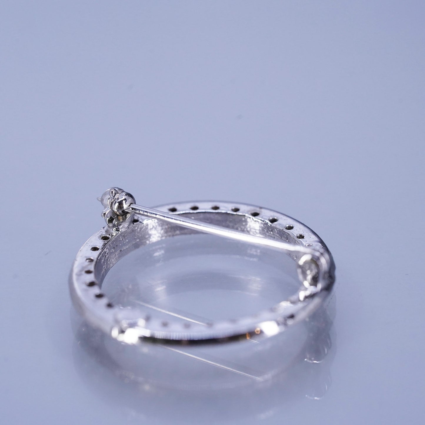 Vintage sterling silver handmade brooch, 925 circle pin with cluster cz