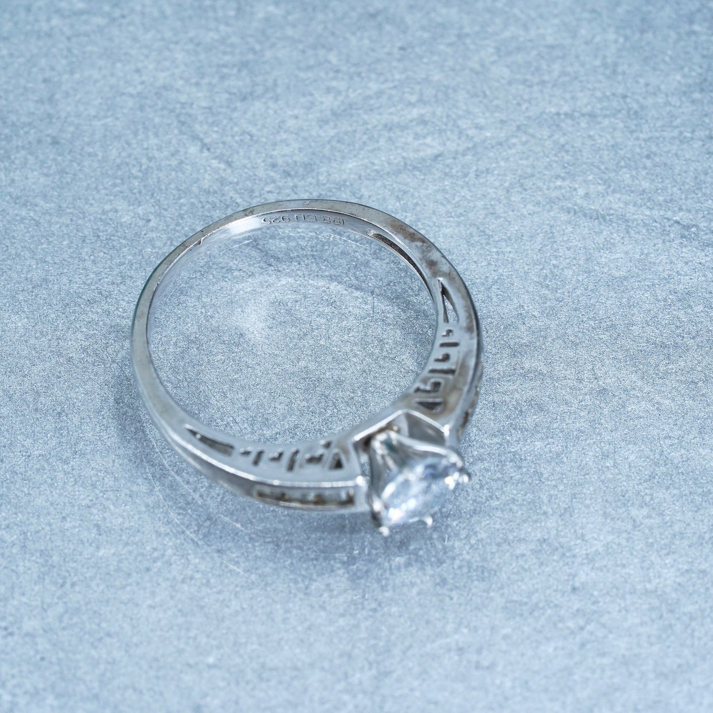 Size 7.25, vintage Sterling 925 silver handmade engagement ring with cluster Cz