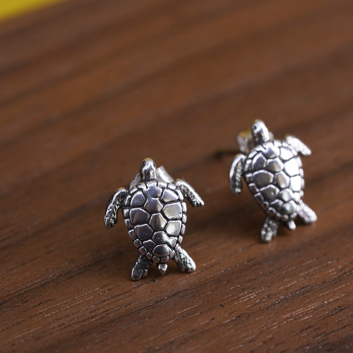 Vintage Sterling silver handmade earrings, 925 silver turtle studs