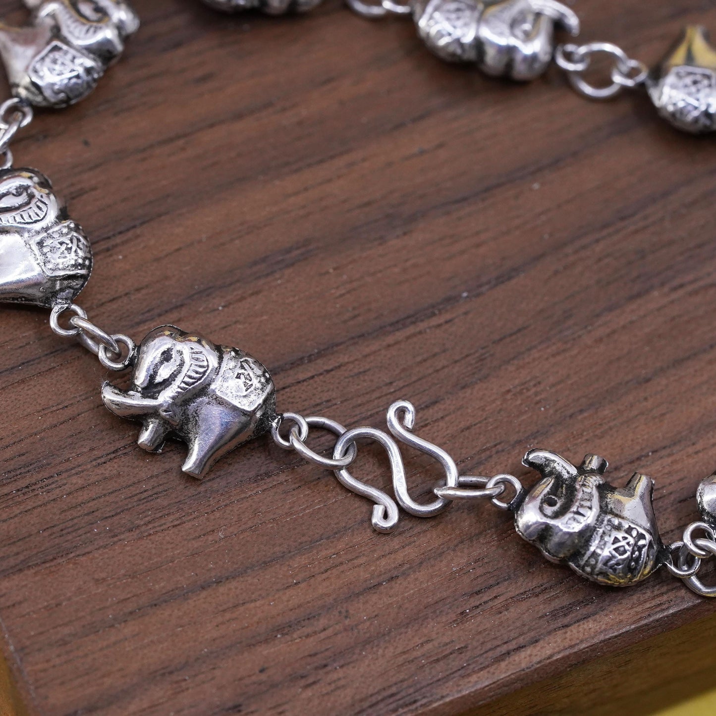 7.25", vintage Sterling silver handmade bracelet, 925 elephant chain