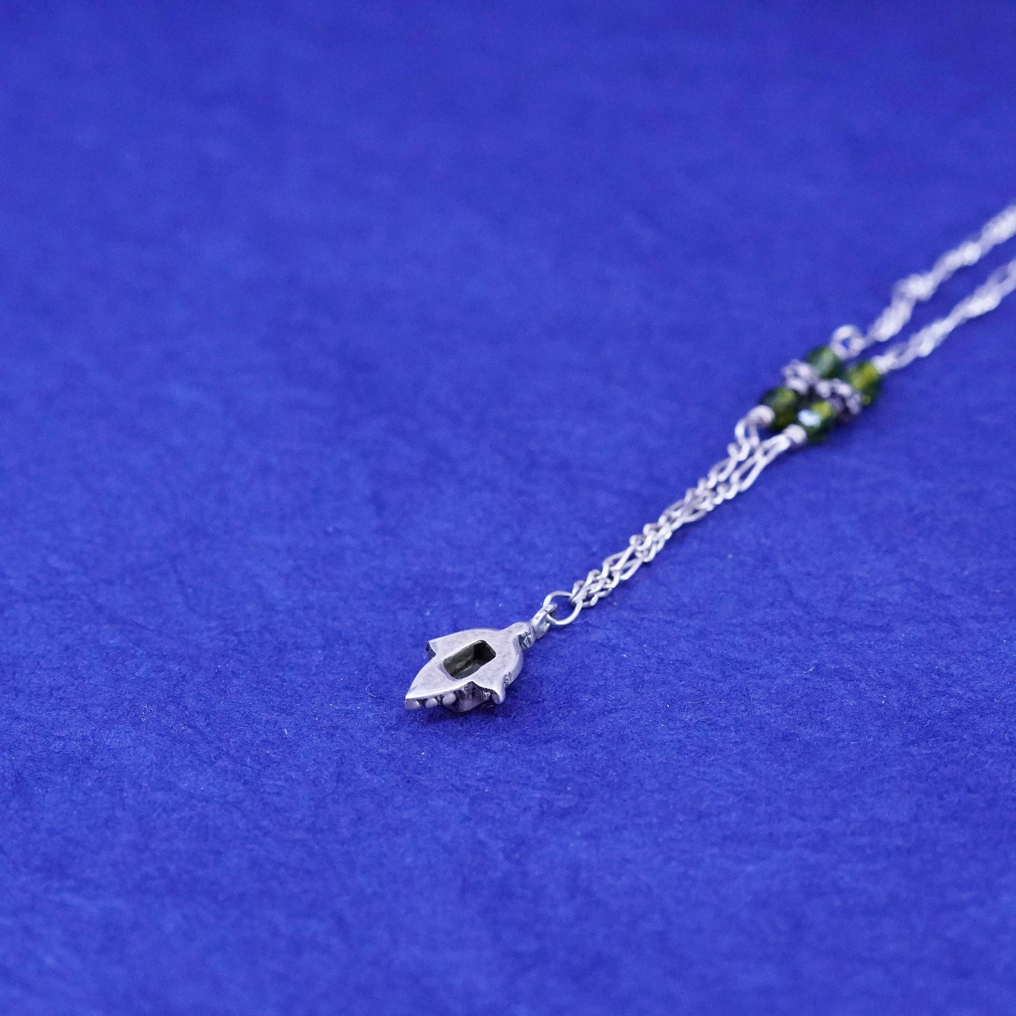 15”, vintage Sterling silver handmade necklace, 925 figaro chain with peridot