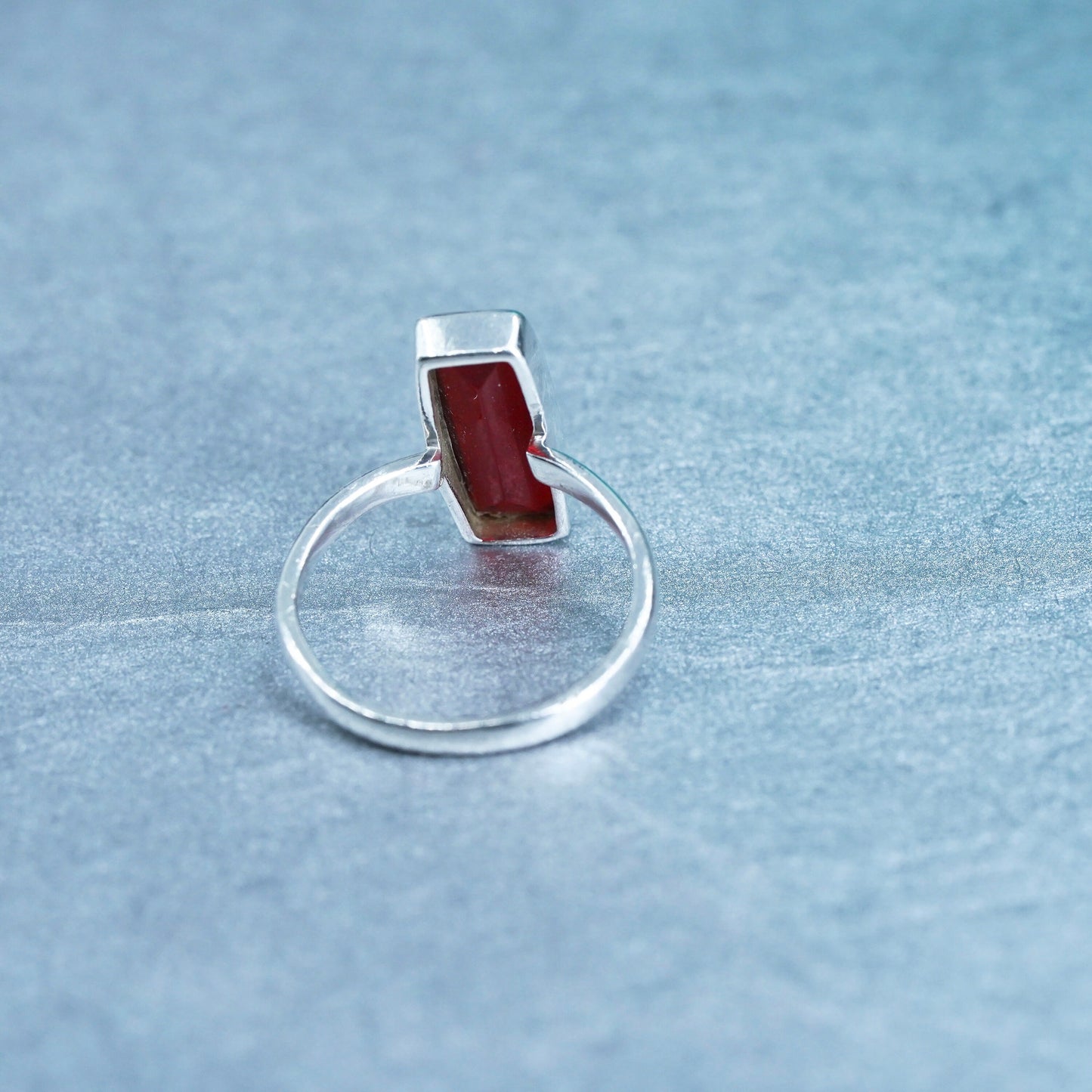 Size 7, vintage Sterling 925 silver ring with long ruby