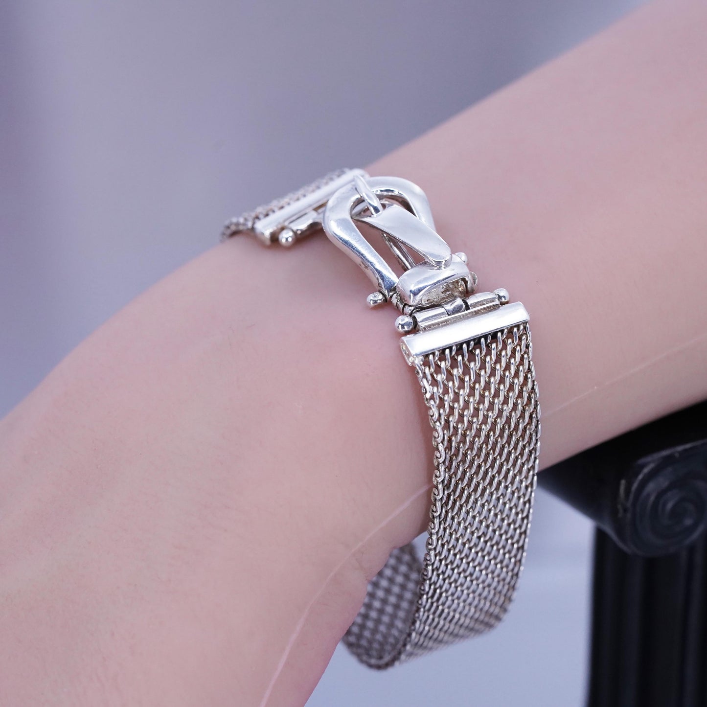 7”, Vintage Italian Sterling 925 silver handmade belt bracelet, mesh chain