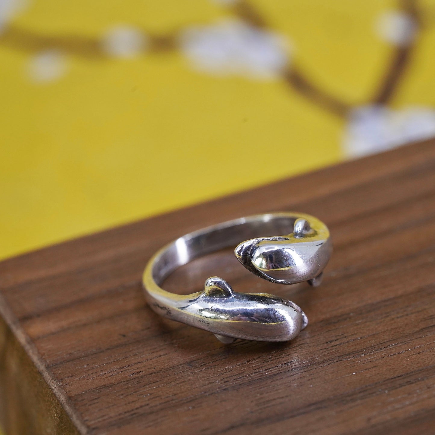 Size adjustable, Sterling silver handmade ring, 925 wrap lover dolphin band