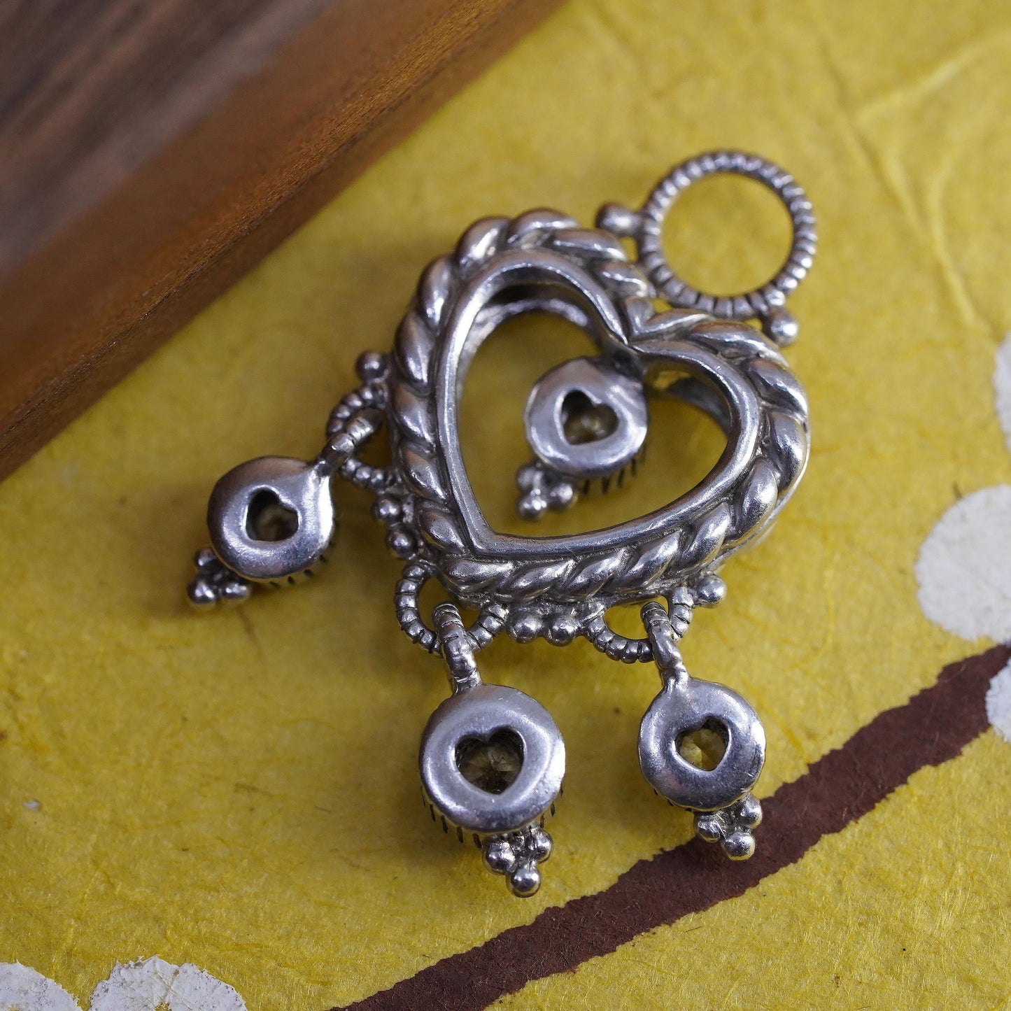 Vintage Judith Ripka Sterling silver handmade pendant, cable 925 heart with Cz