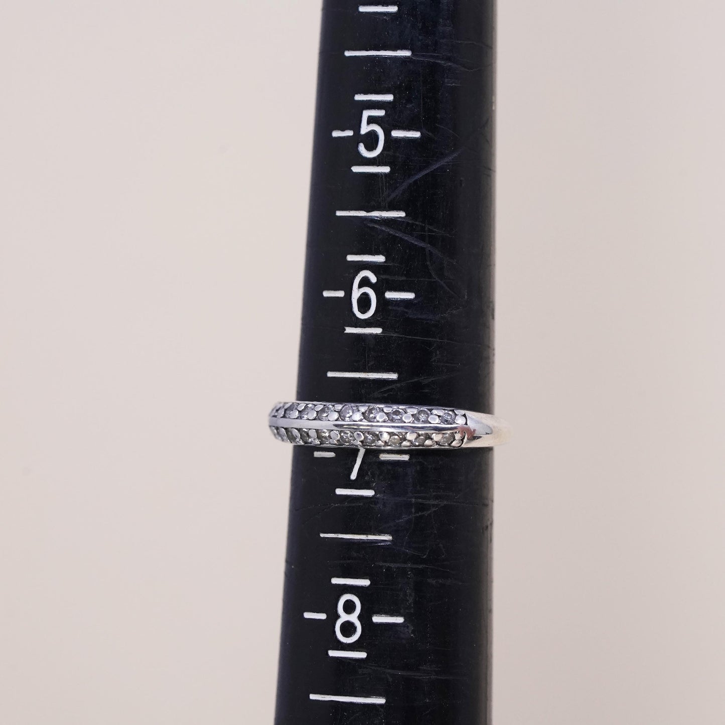 Size 7, vtg sterling 925 silver ring with cluster CZ, stackable wedding band