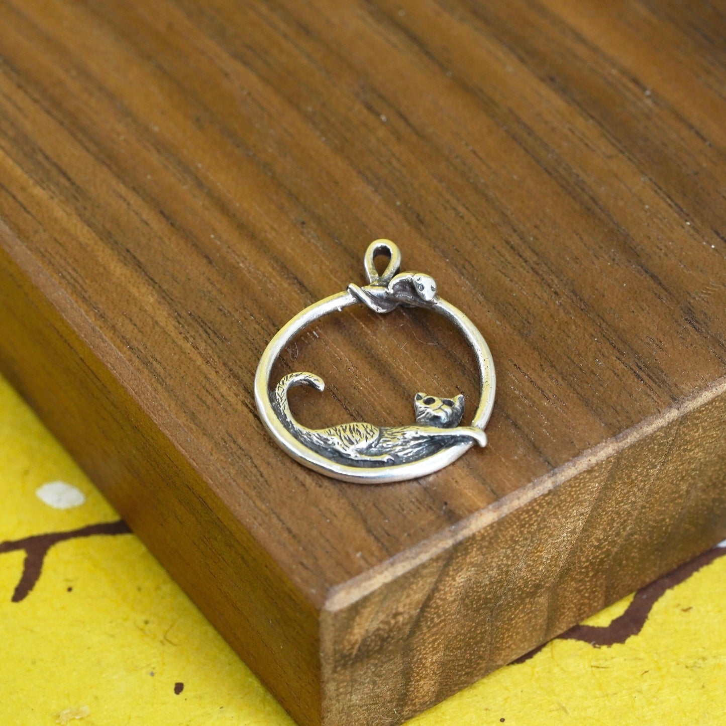 Vintage Sterling silver handmade pendant, 925 cat, kitty charm