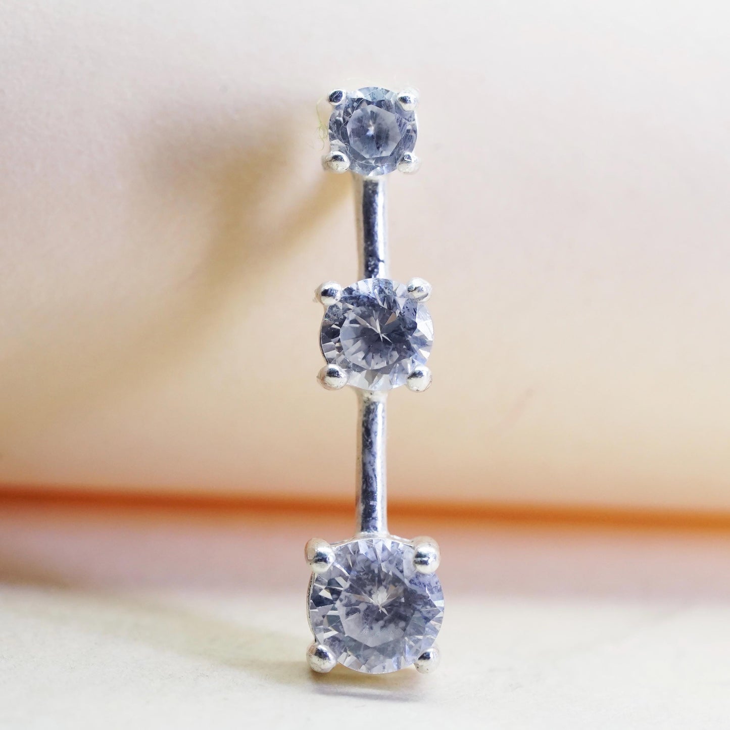 Vintage sterling silver cz elongated pendant, 925 silver pendant
