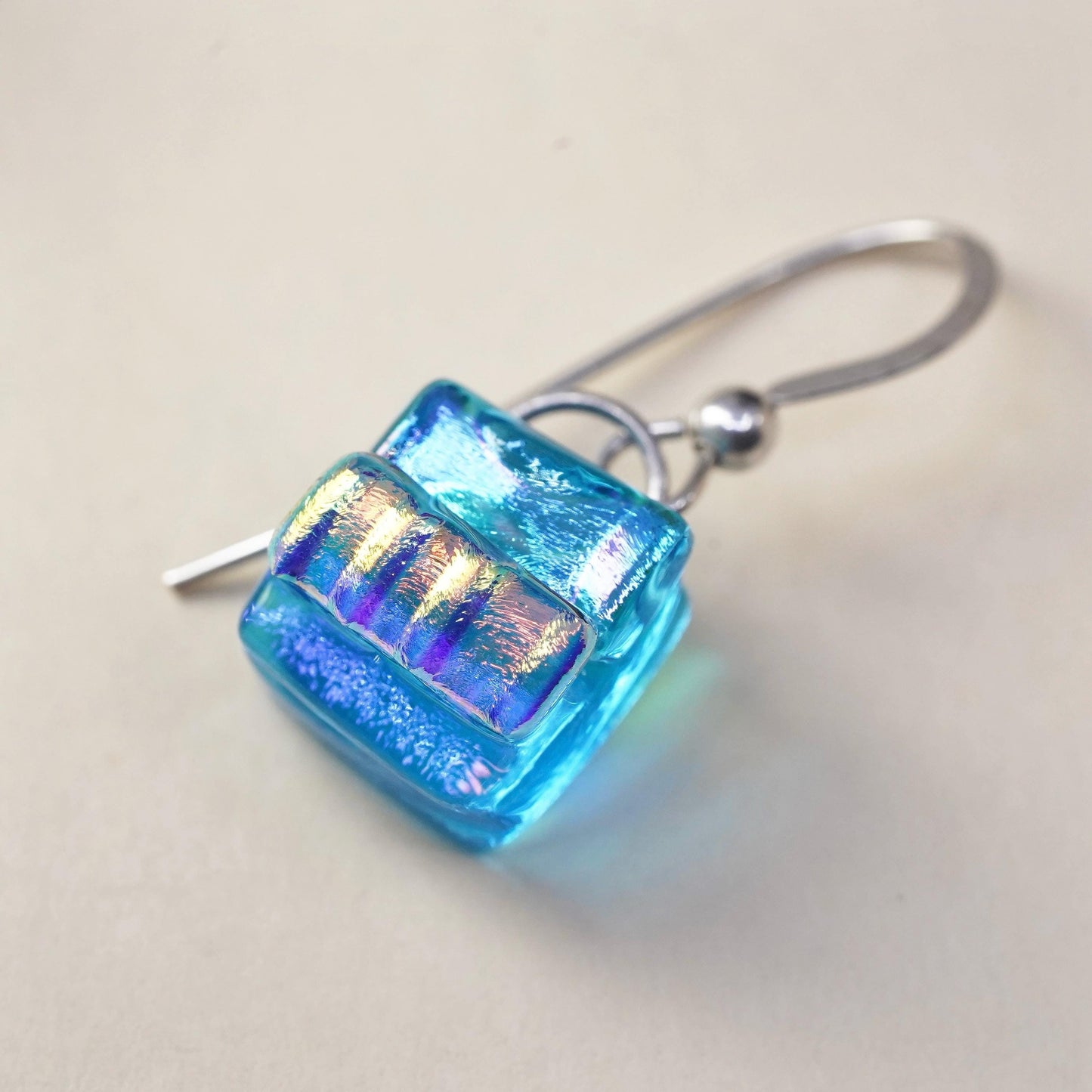 Vintage sterling 925 silver handmade single earring with blue glass bead