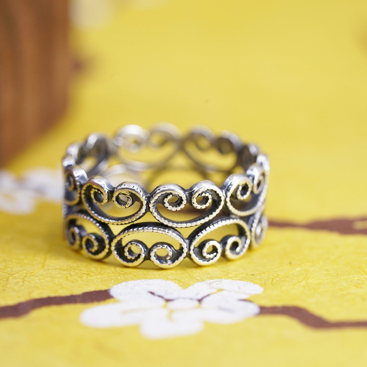 Size 6, vintage Sterling silver handmade ring, 925 filigree band