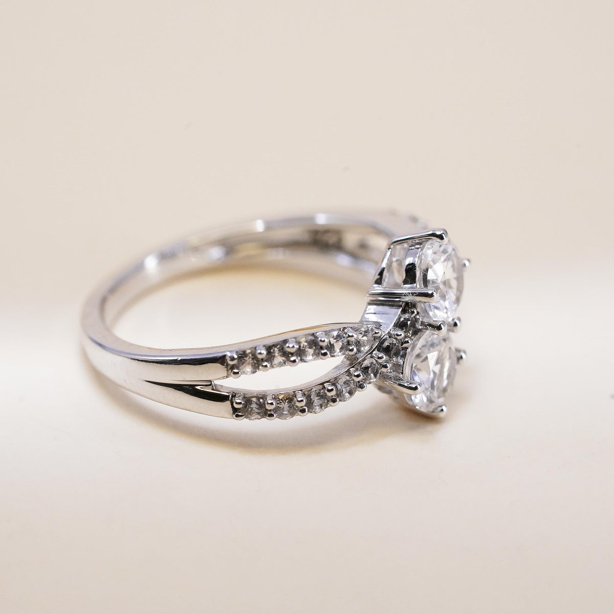 Size 7, Sterling 925 silver engagement ring with cluster CZ and cluster cz
