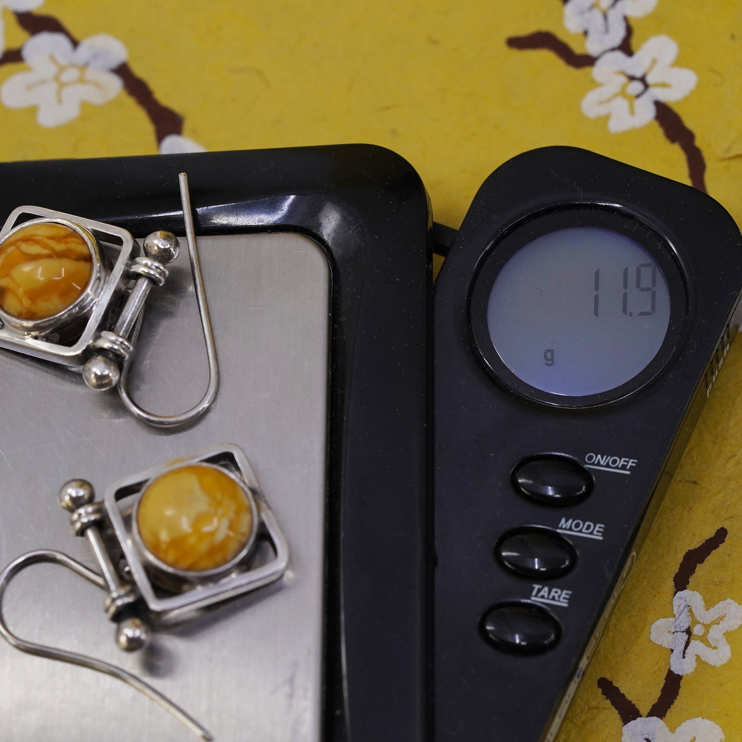 Vintage Sterling 925 silver handmade earrings with Amber drops