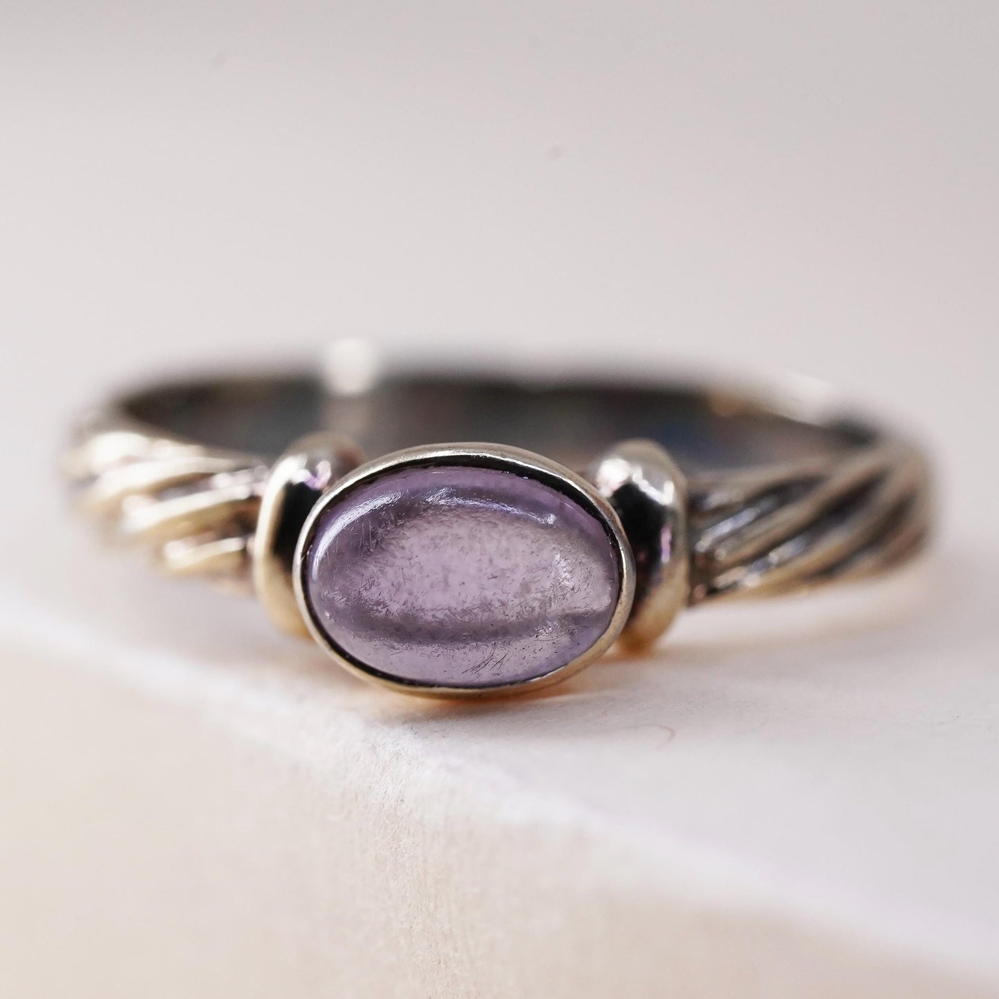 Size 7, vintage gold plated Sterling silver ring, 925 stackble band amethyst