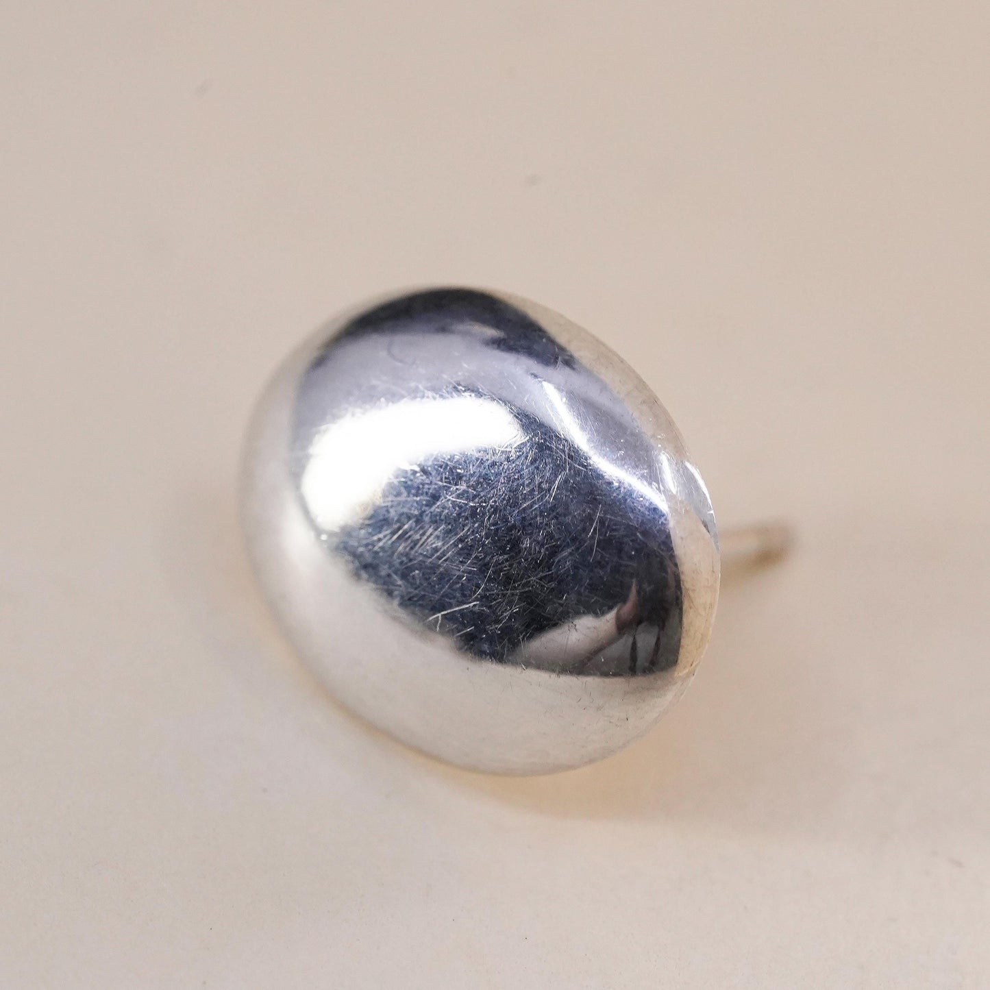 Vintage handmade single earring. Sterling 925 silver oval stud