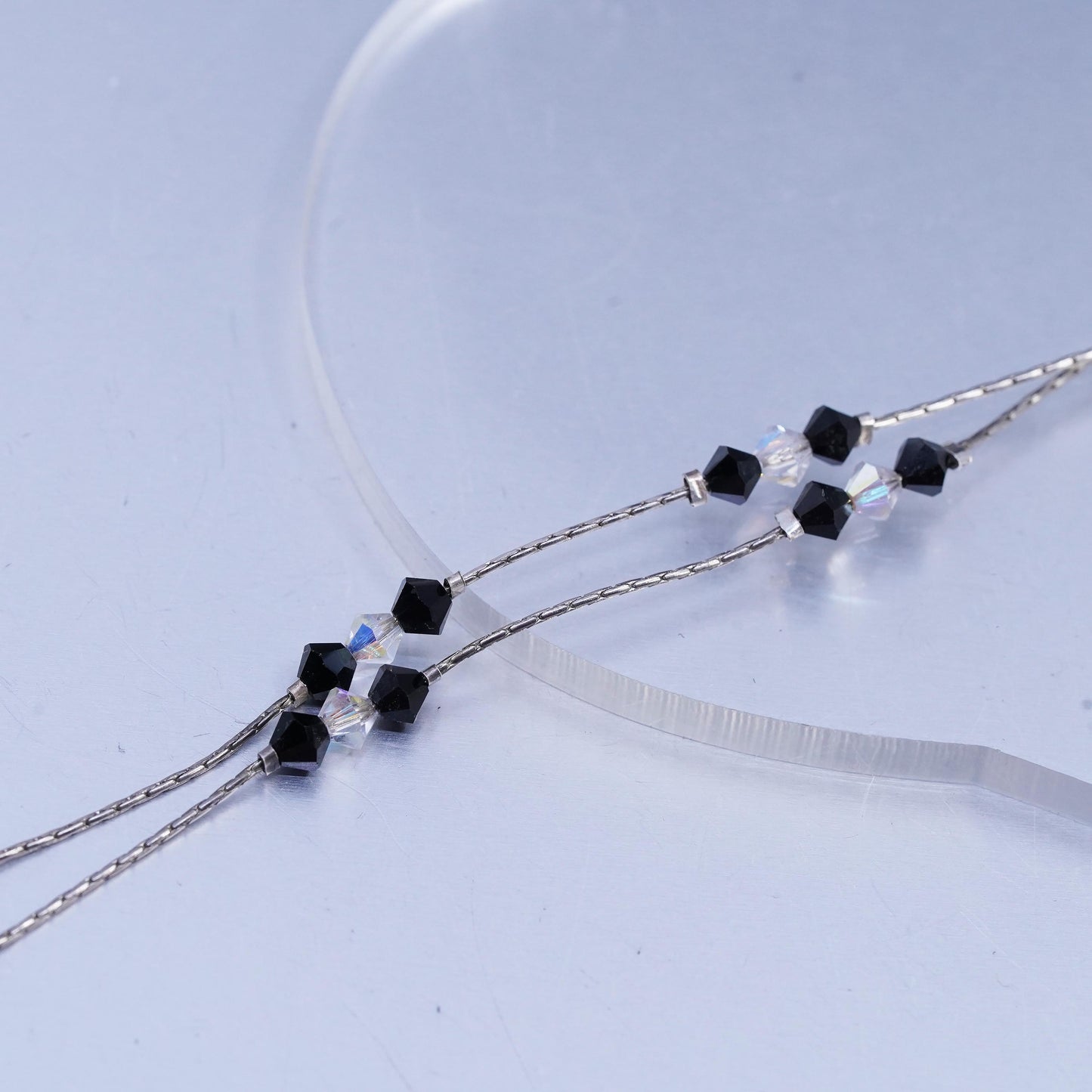 18” Sterling Silver 925 double strands chain necklace black and white crystal