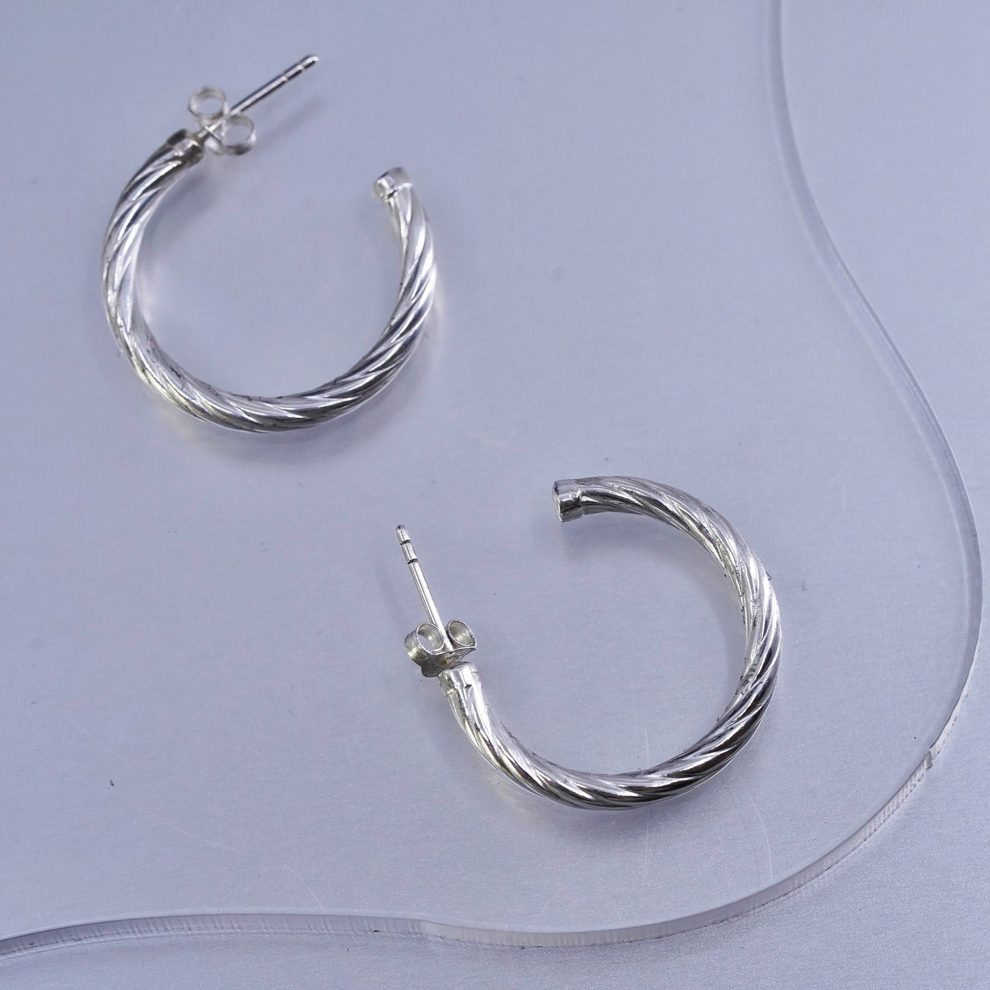 1”, vintage Sterling silver handmade earrings, textured 925 hoops