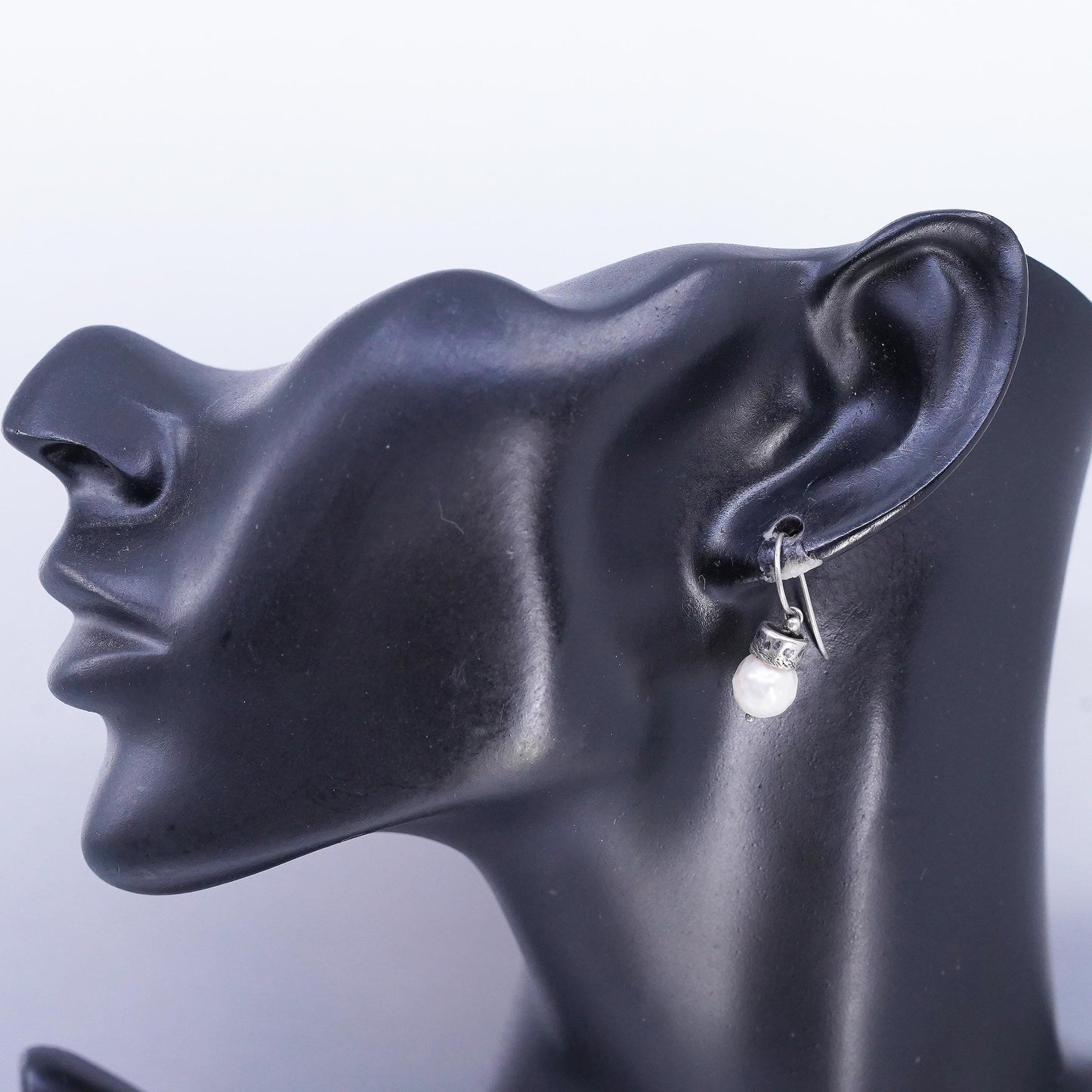 Vintage Sterling Silver Freshwater Pearl Dangle Earrings, Artisan Pearl Drops