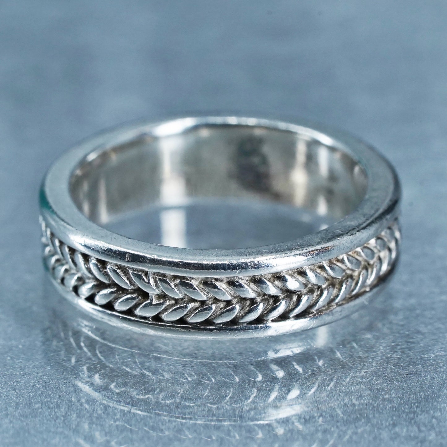 Size 7, southwestern Sterling 925 silver handmade ring, woven textured band