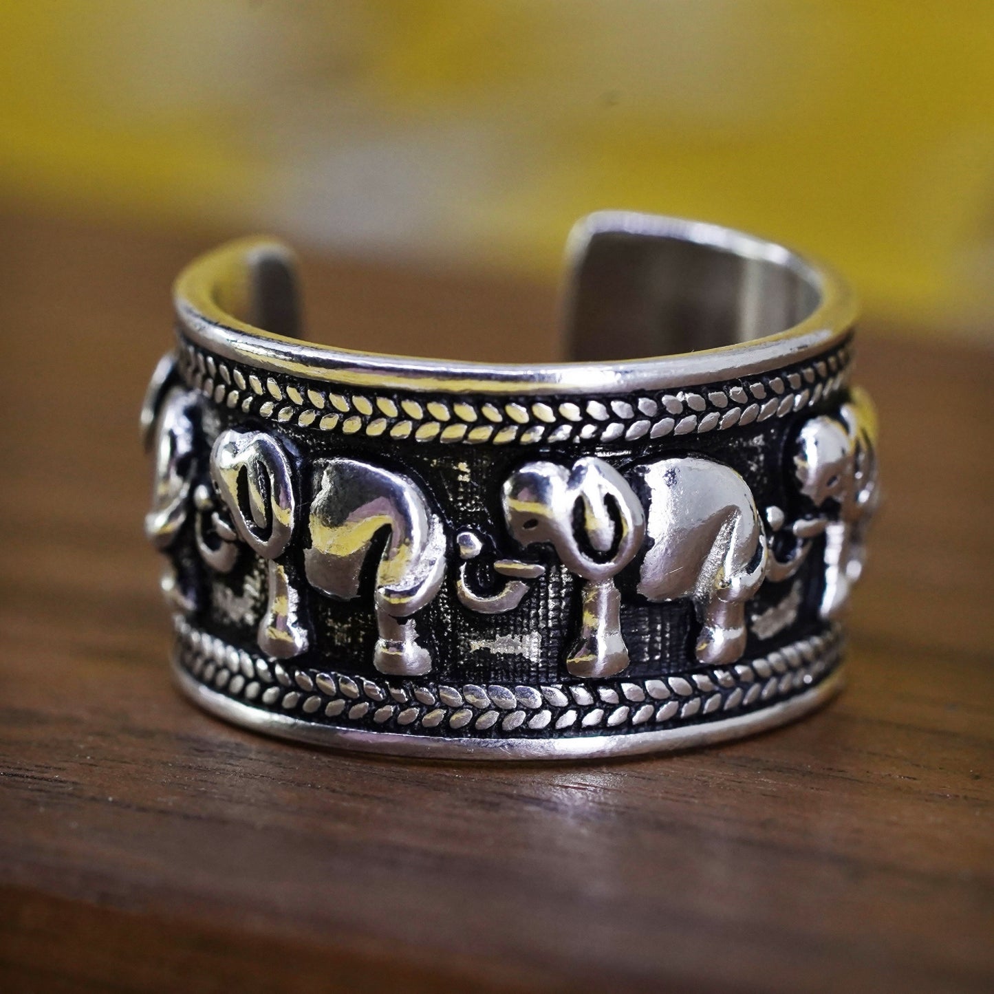 Size adjustable, vintage sterling silver handmade ring. 925 elephant band
