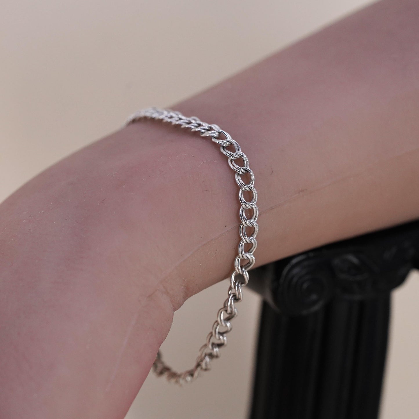 7” 5mm, Vintage sterling silver double curb link chain, 925 bracelet