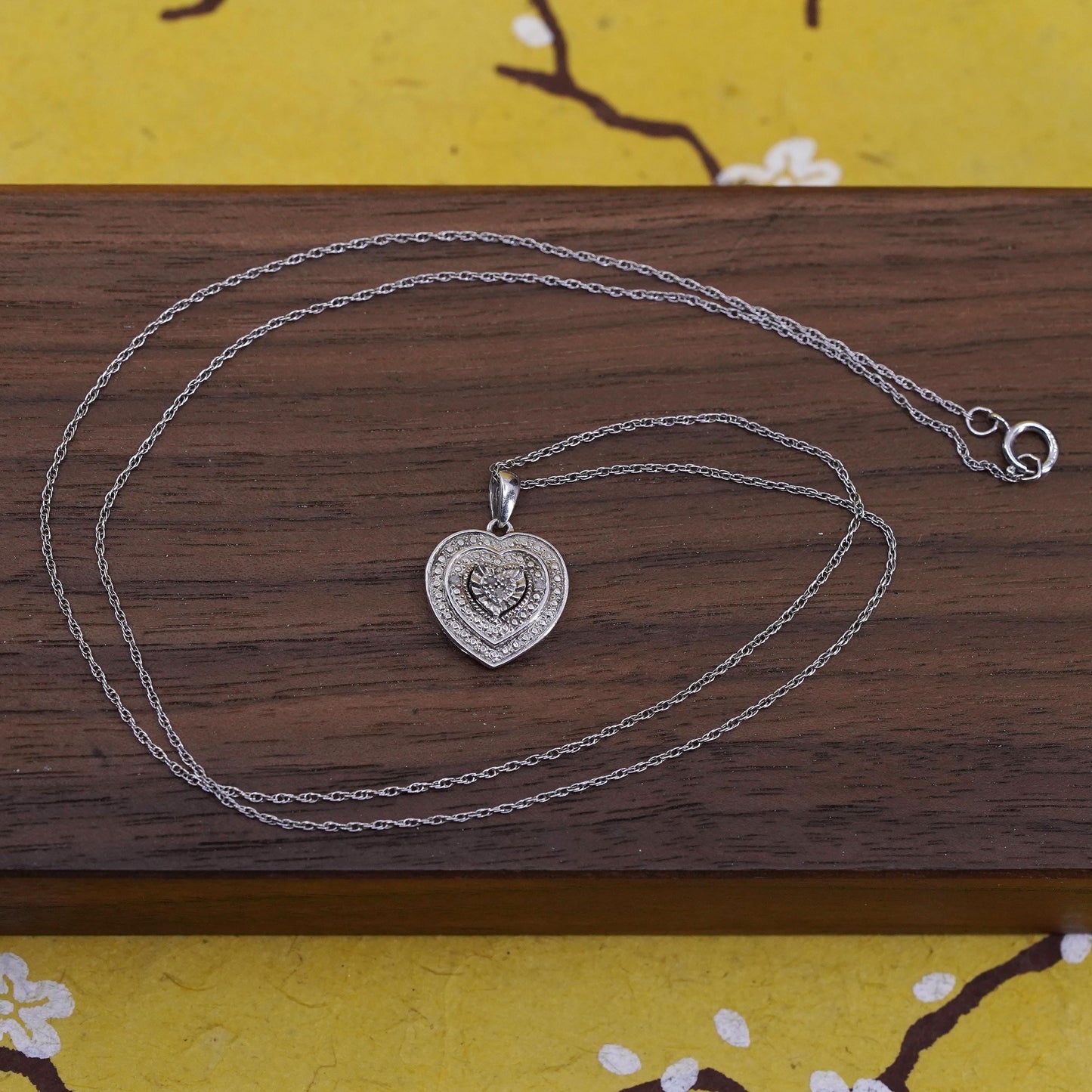 20”, sterling silver circle necklace with 925 genuine diamonds heart pendant