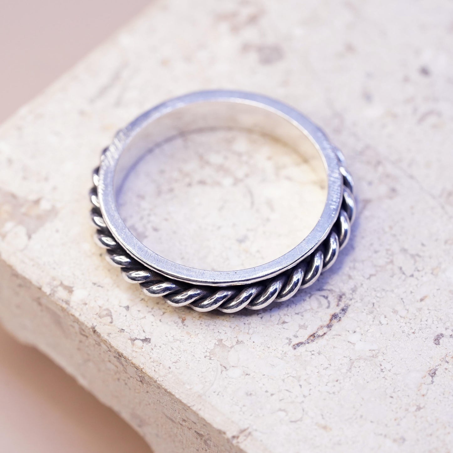Size 12.75, vintage sterling silver handmade band, 925 cable spinner ring