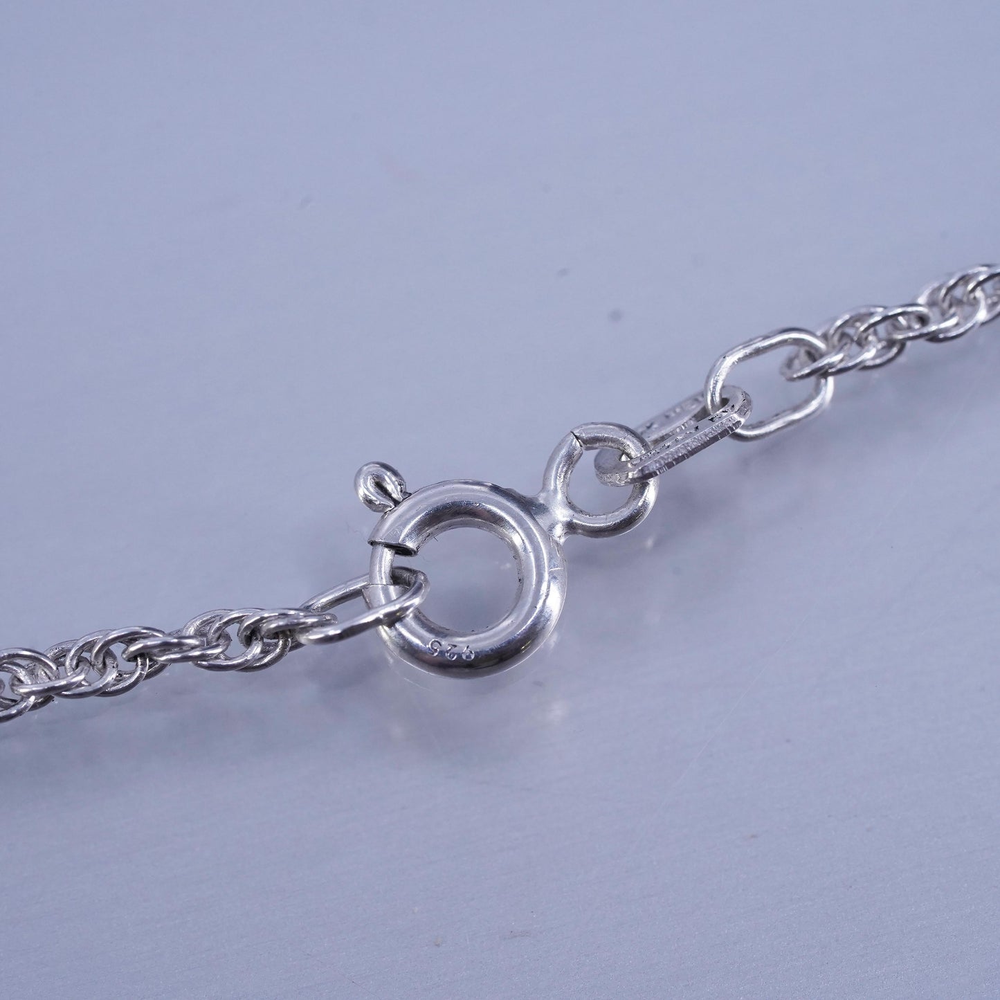 17” 2mm, vintage Italian Sterling 925 silver Singapore rope chain necklace