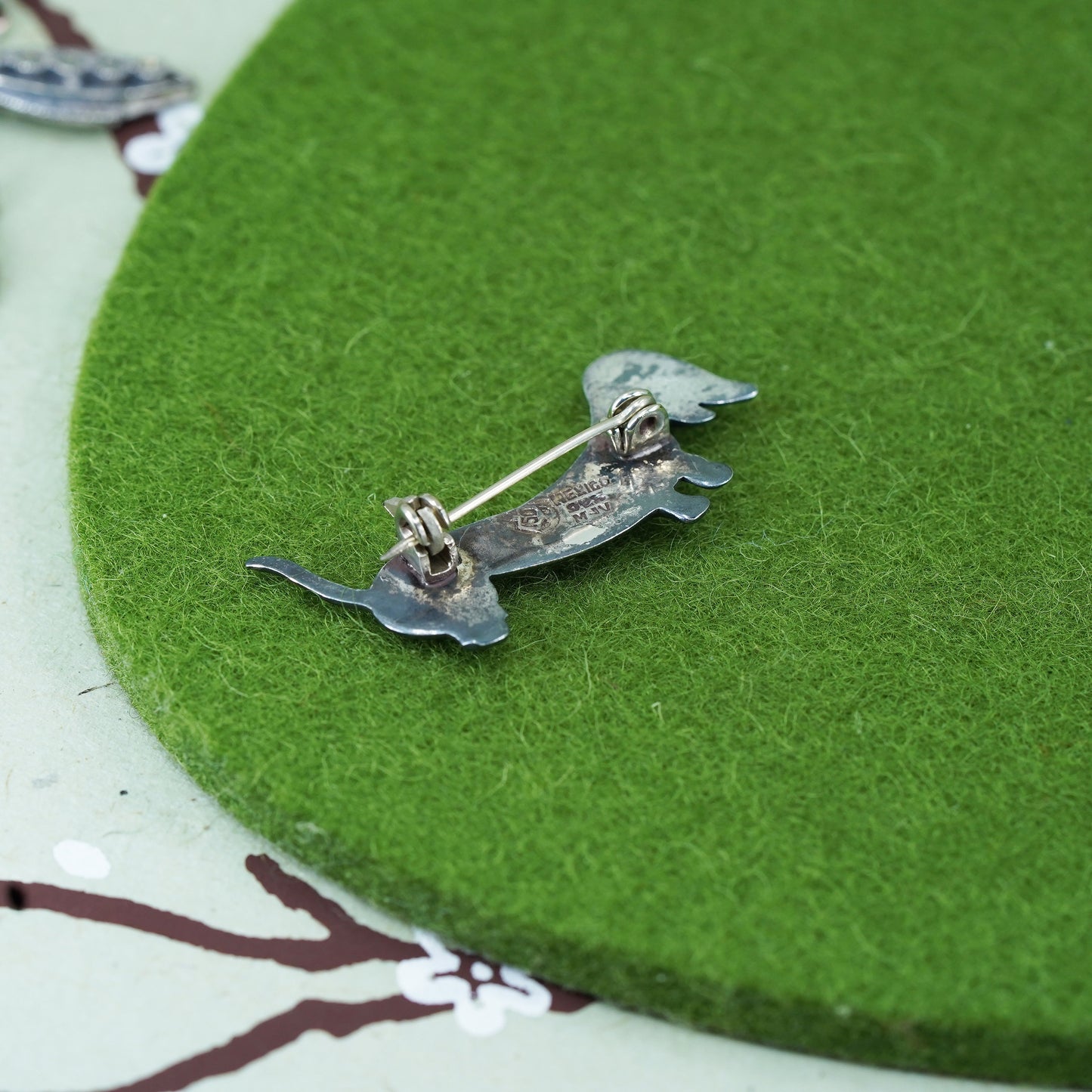 Vintage sterling silver handmade brooch, 925 dachshund dog pin