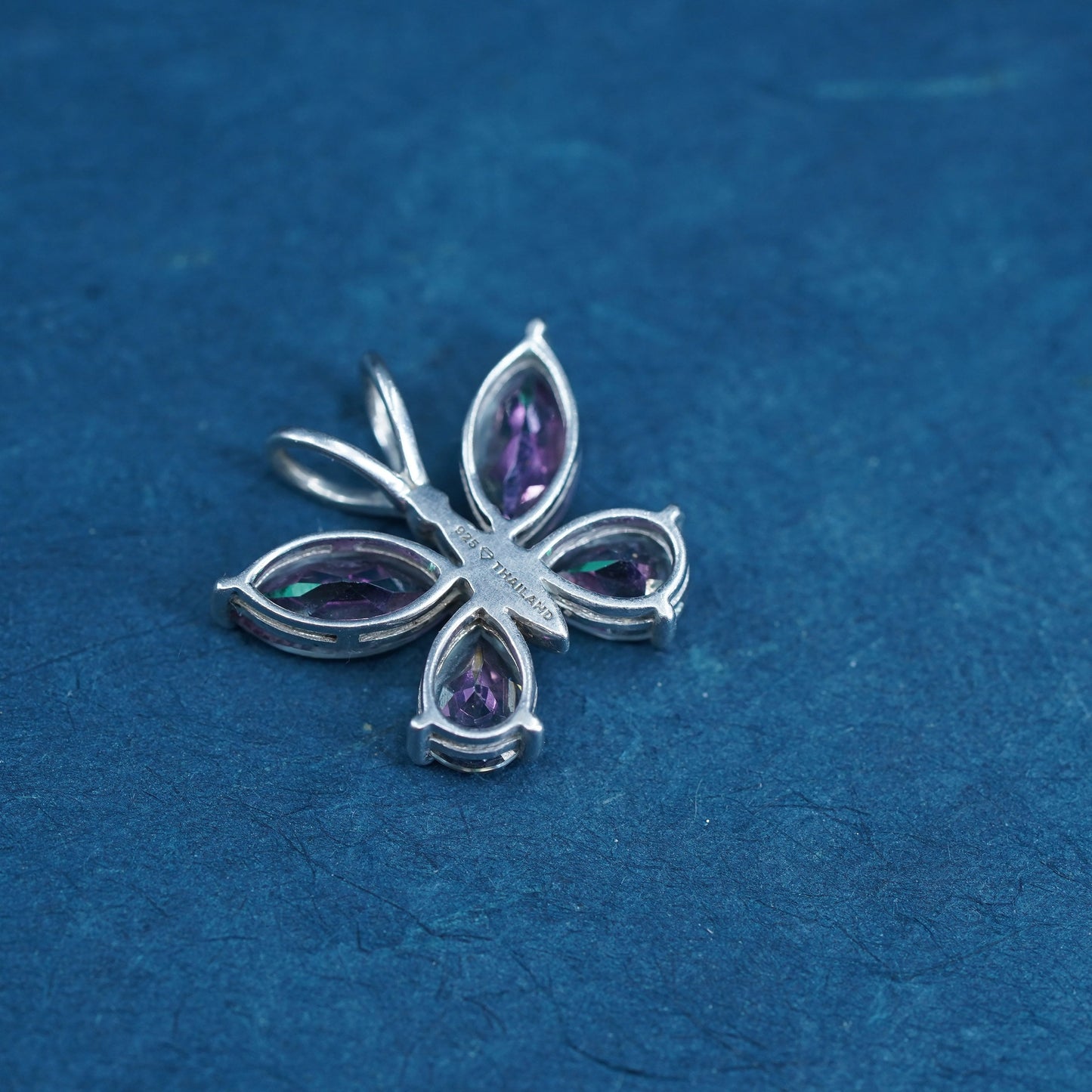 Vintage Sterling 925 silver handmade butterfly pendant with rainbow topaz