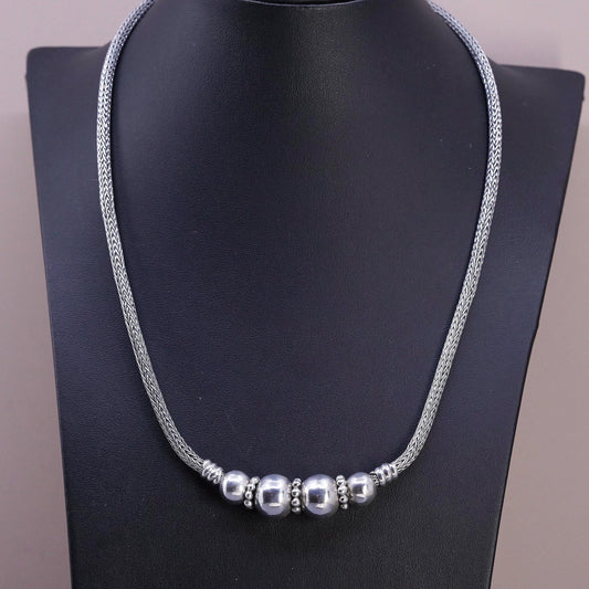 20", vintage bold Sterling silver necklace 925 silver wheat chain beads pendant