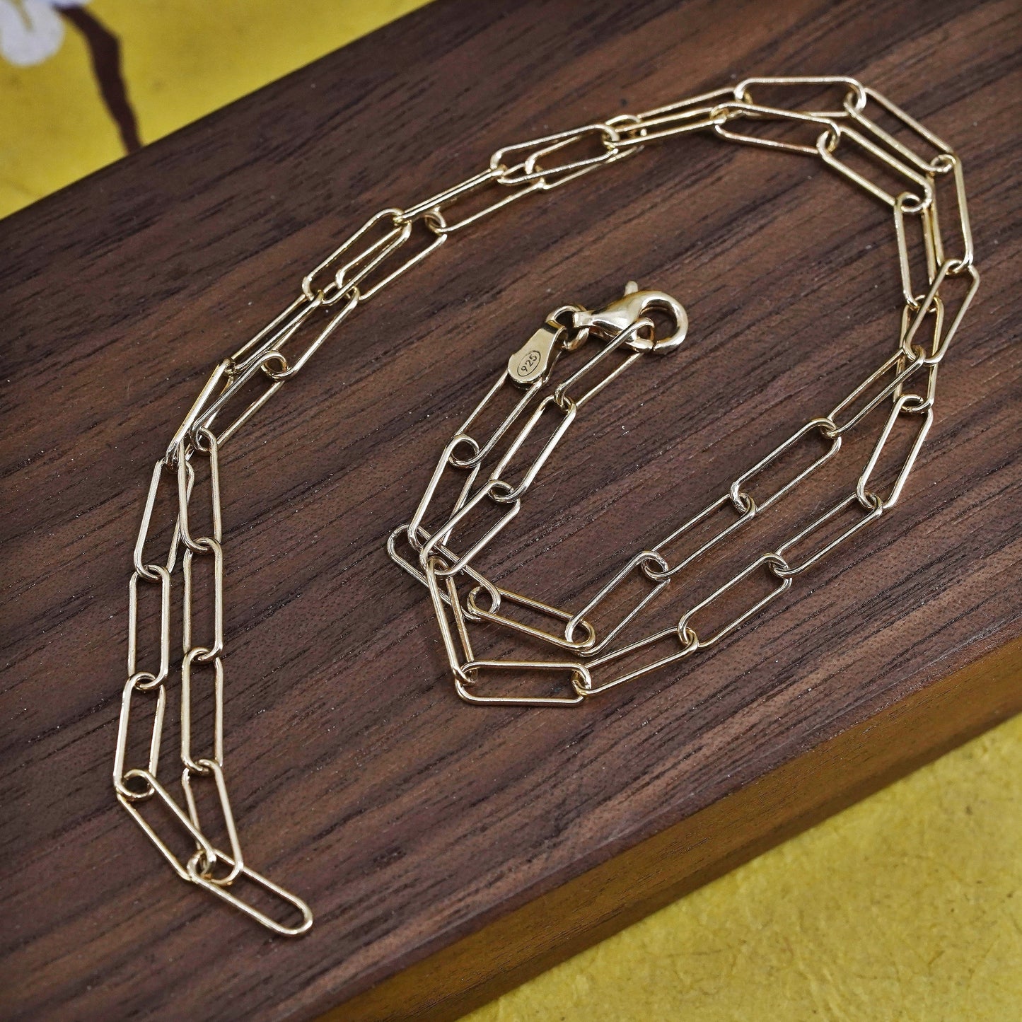 17" vermeil gold over sterling silver elongated chain Italy 925 silver necklace