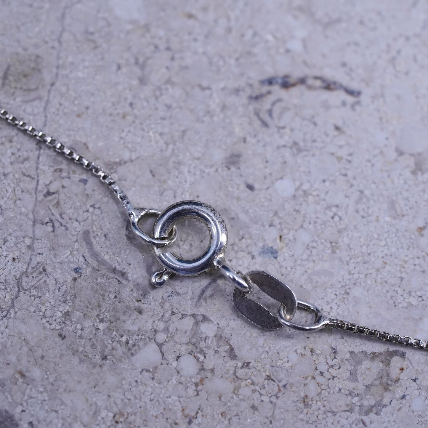 16”, vintage Sterling 925 silver circle chain necklace abalone turtle pendant