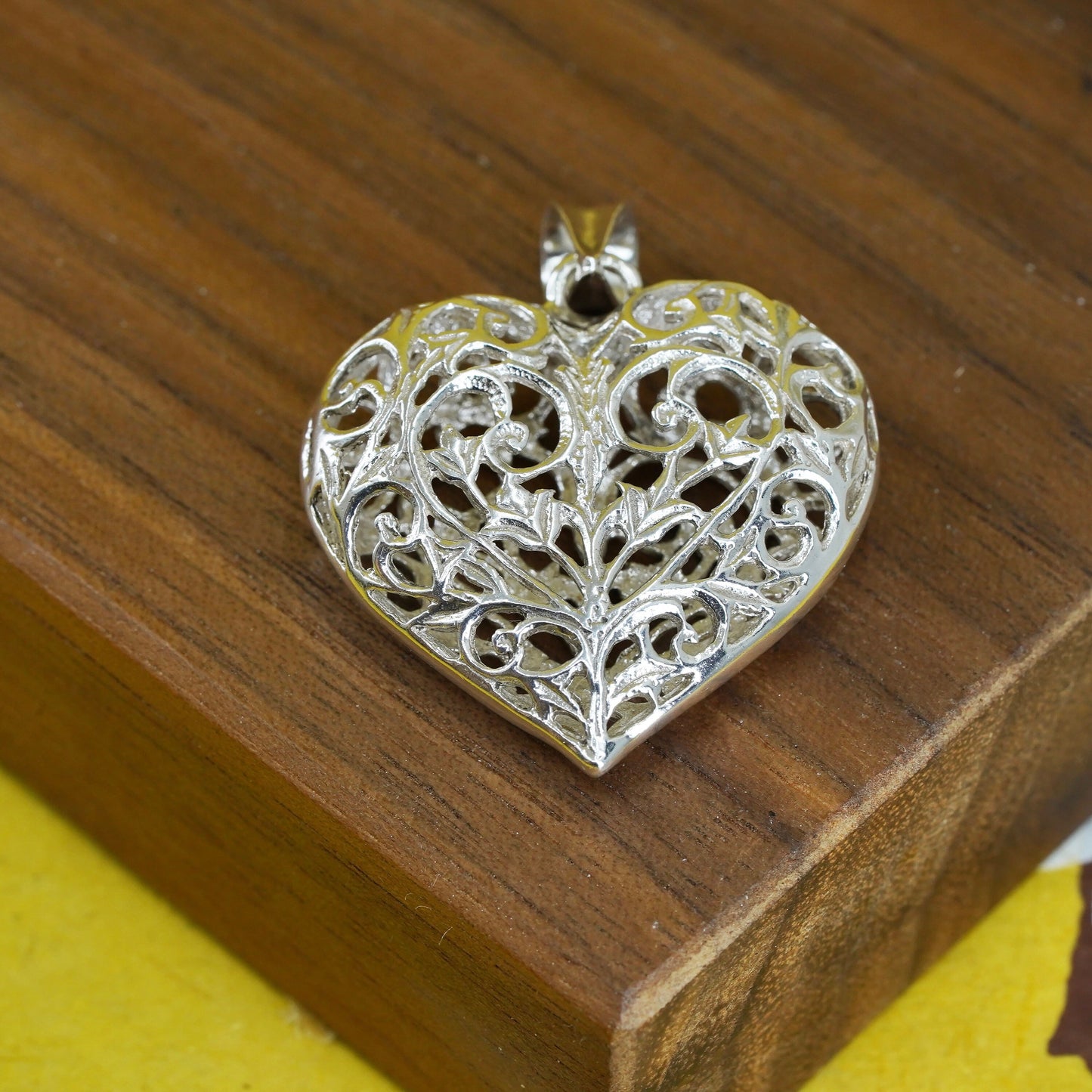 Vintage Sterling silver handmade pendant, 925 filigree heart pendant
