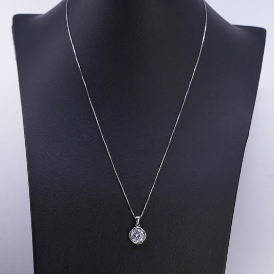 18" 1mm, vintage Sterling 925 silver handmade box necklace with cz pendant