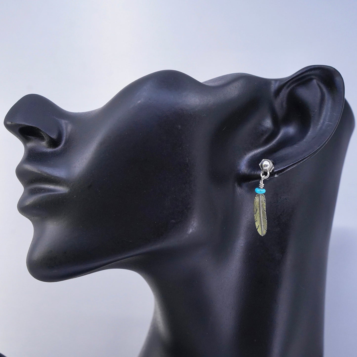 Navajo Native American Sterling 925 silver earrings turquoise feather dangles