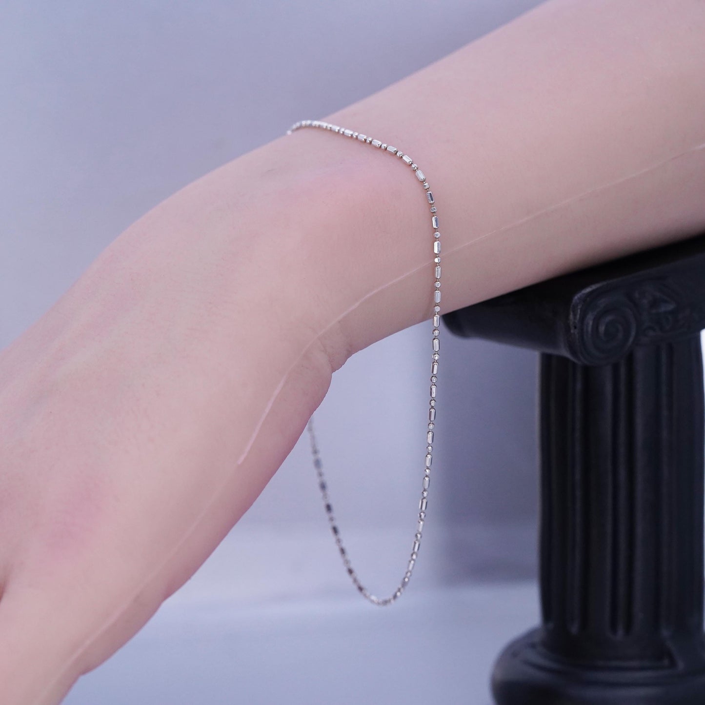 9”, VTG Italian Sterling 925 silver handmade bracelet, bar bead chain anklet