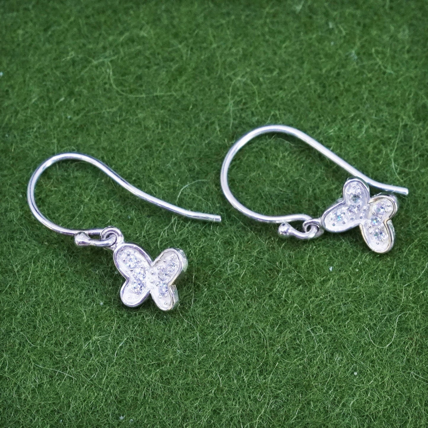 Vintage sterling silver handmade earrings, 925 butterfly dangles with cz