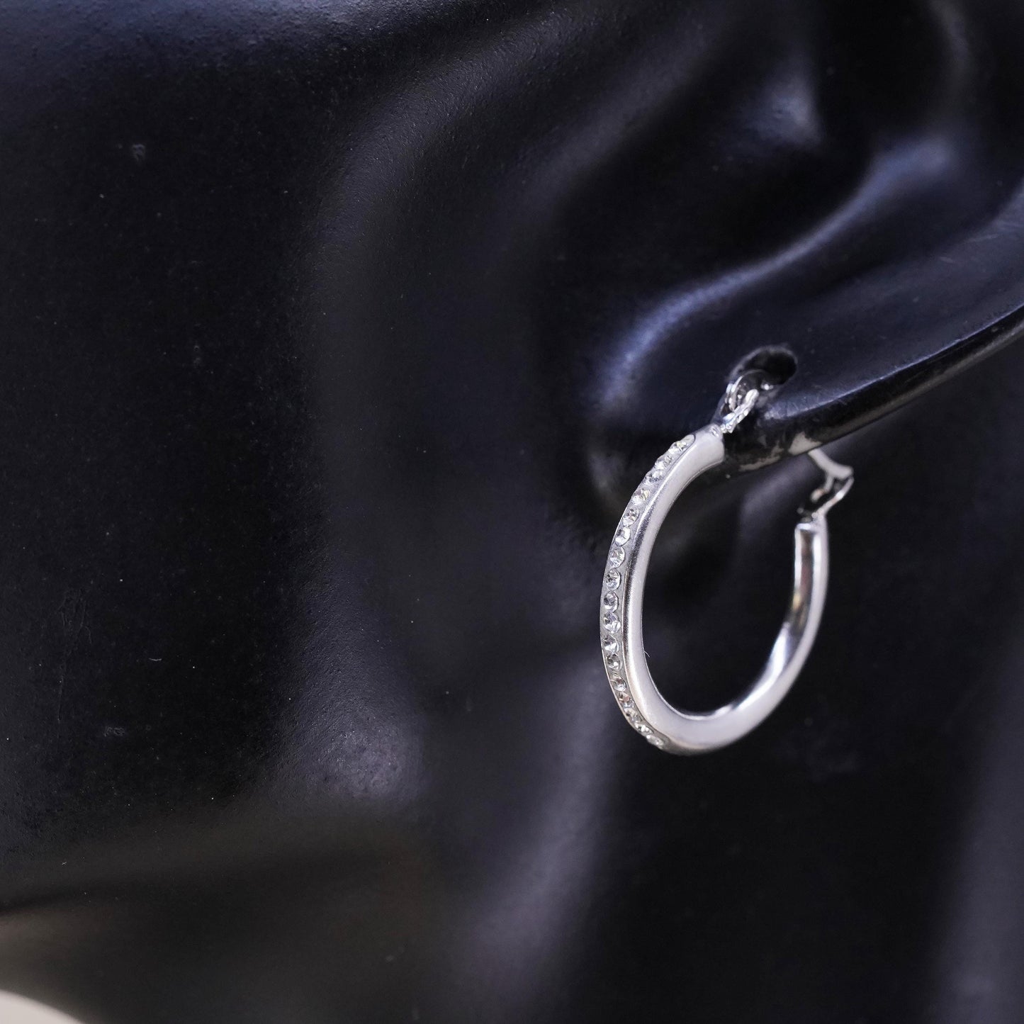 0.75", Vintage sterling silver loop single earring, fashion primitive hoop cz