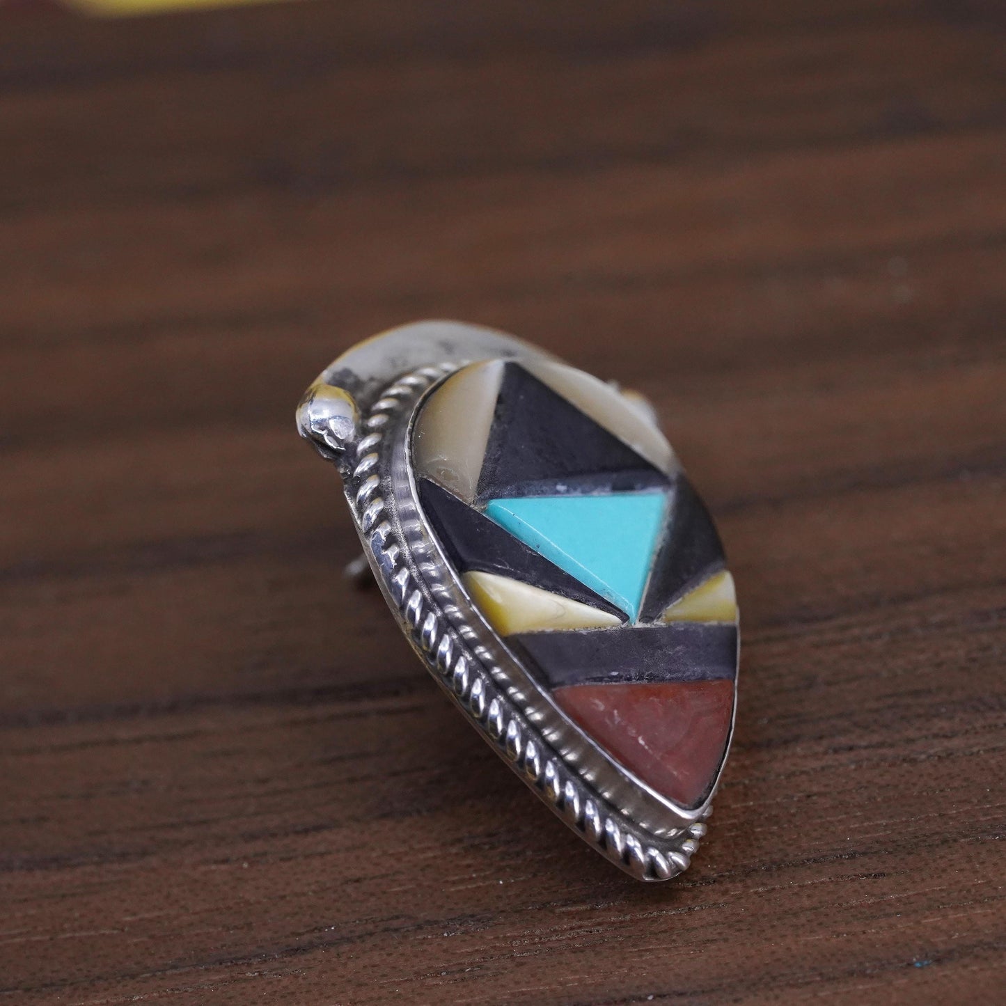 Native American Sterling 925 silver teardrop studs earrings turquoise coral