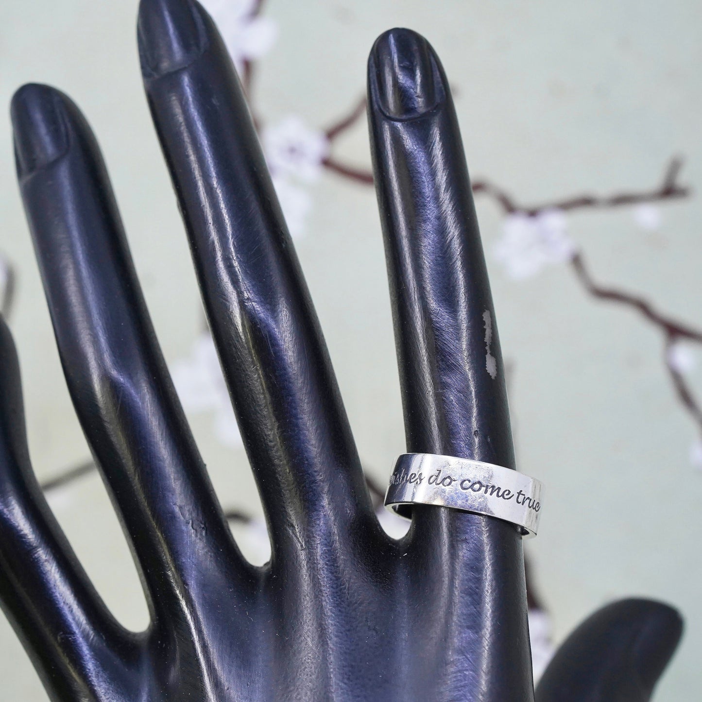 Size 8, DVB sterling silver ring, 925 quote band engraved "wishes do come true"